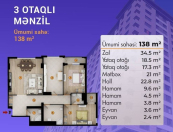 Satılır 3 otaqlı 138.5 m2 yeni tikili 8 Noyabr m.